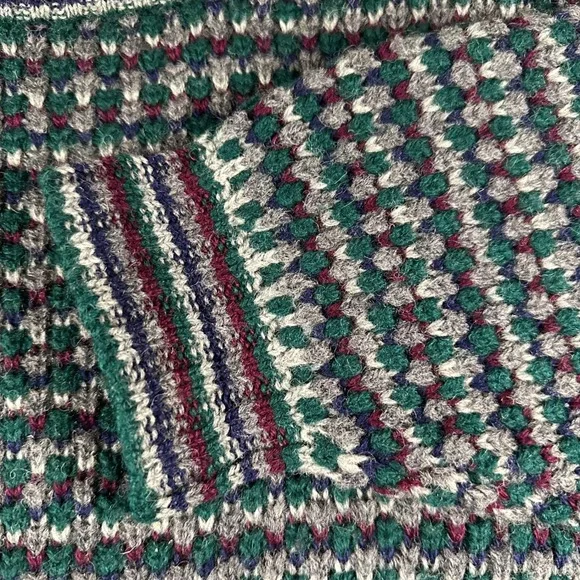 Vtg Eddie Bauer Mens XL 100% Wool Chunk Knit Sweater Green Burgundy Crew Neck - Picture 4 of 14